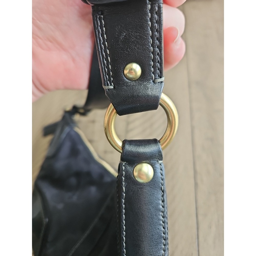 Coach Hobo Bag 11371 Black On Black Jaquard Leather Y2K Crescent C Logo Brass - Picture 15 of 16